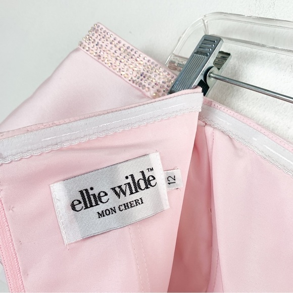 NWT Ellie Wilde by Mon Cheri Hot Pink Two Piece Off Shoulder Satin Formal Dress - Picture 12 of 16